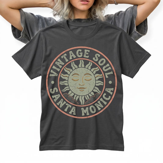 Vintage Good Vibes Sun Graphic Retro Rainbow Positive Boho Happy Aesthetic Style Gift Apparel Unisex TShirt