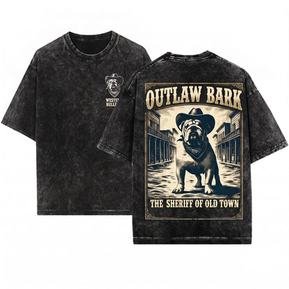 Wild West Town English Bulldog Cowboy Vintage Retro Mom Dad Gift Unisex Wash T-Shirt