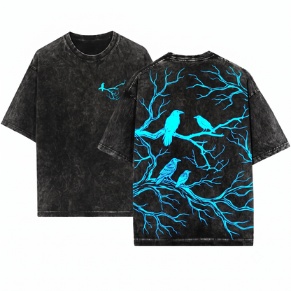 Minimalist Raven Bird Silhouette Graphic Tee Gothic Crow Nature Lover Apparel Witchy Aesthetic Minimalist Gift Unisex Heavyweight Garment-Dyed T-Shirt