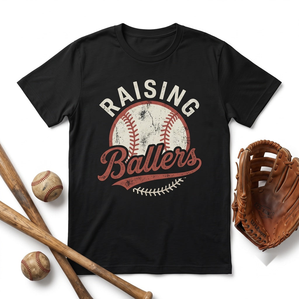 Raising Ballers Baseball Mom Game Day Season Retro Sports Lover Graphic Unisex TShirt