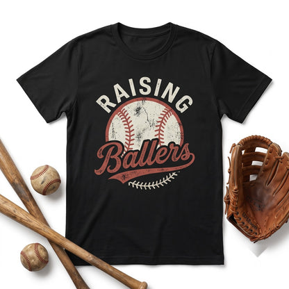 Raising Ballers Baseball Mom Game Day Season Retro Sports Lover Graphic Unisex TShirt