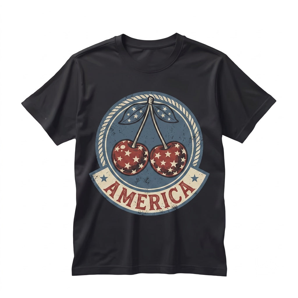 Vintage America Cherries Coquette 4th of July Patriotic Summer Fruit Lover Unisex TShirt