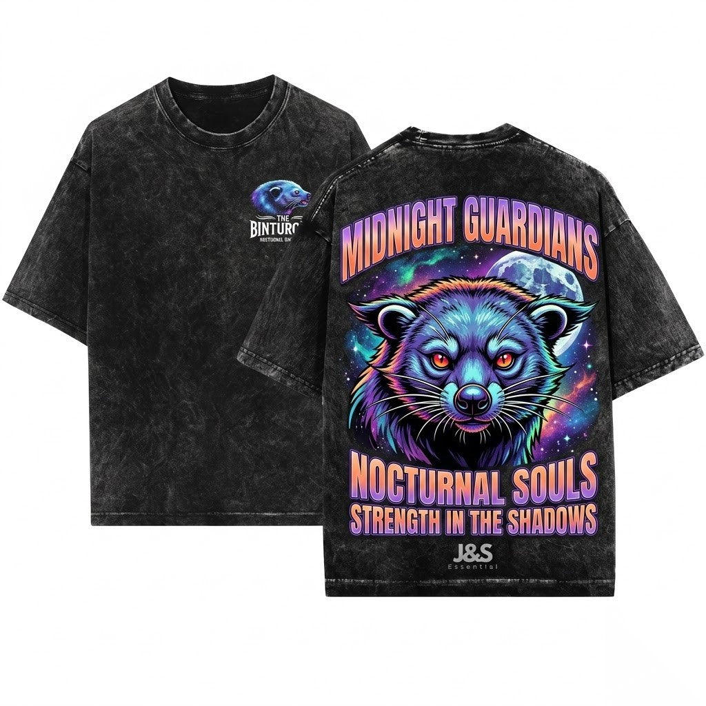 Three Binturong Vintage Moon Bearcat Oversized Jungle Animal Wildlife Graphic Gift Unisex Wash T-Shirt