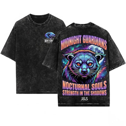 Three Binturong Vintage Moon Bearcat Oversized Jungle Animal Wildlife Graphic Gift Unisex Wash T-Shirt