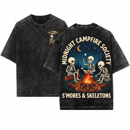 Funny Skeleton Camping Marshmallow Campfire Halloween Outdoor Sweatshirt Gift Unisex Wash T-Shirt