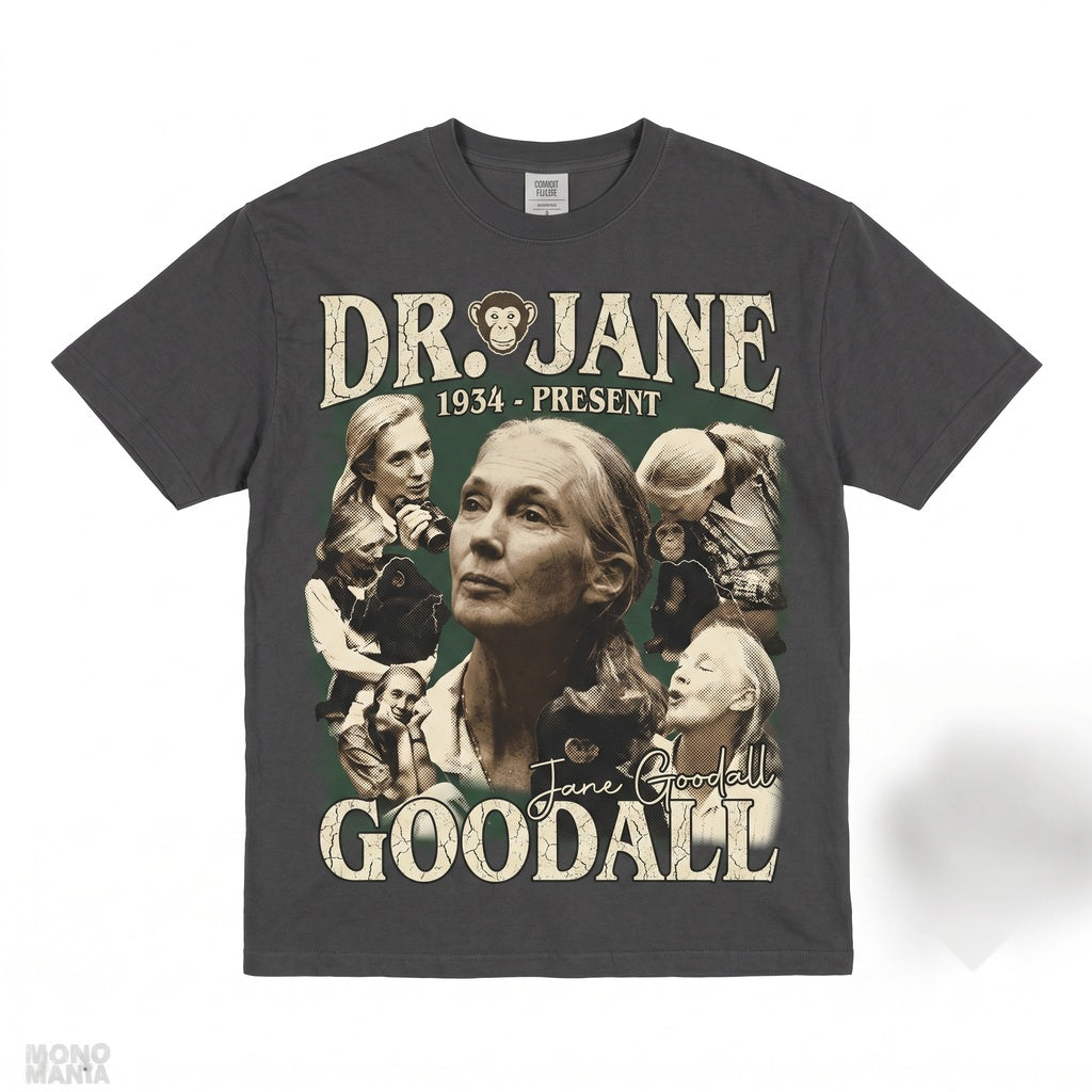 Jane Goodall Memorial Homage Retro 90s Vintage Chimpanzee Primatologist Graphic Tribute Unisex TShirt