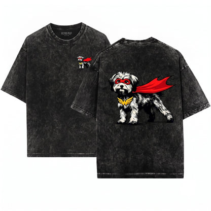 Havanese Dog Superhero Vintage Comic Graphic Cute Pet Geek Gift Apparel Unisex Wash T-Shirt