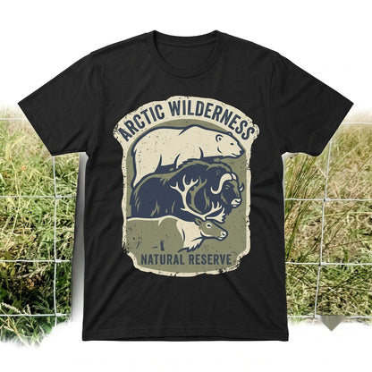 Retro Arctic Wildlife Graphic Polar Bear Caribou Northern Lights Nature Gift Unisex TShirt