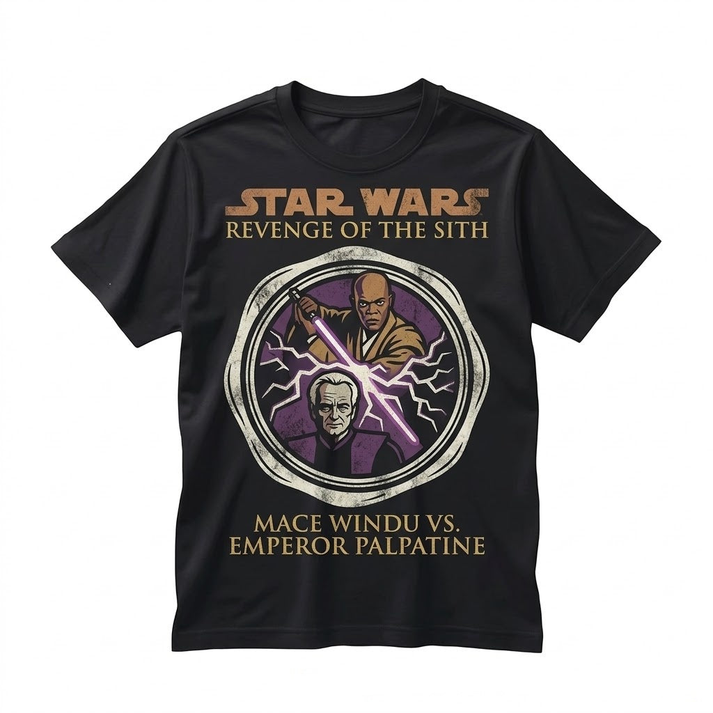 Oversized Revenge of the Sith Mace Windu vs Palpatine Battle Graphic Apparel Unisex TShirt