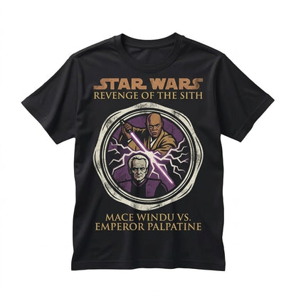 Oversized Revenge of the Sith Mace Windu vs Palpatine Battle Graphic Apparel Unisex TShirt