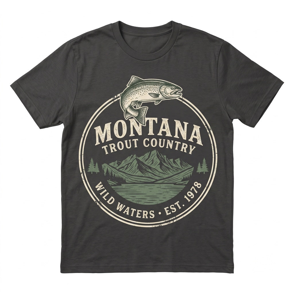Vintage Montana Trout Country Retro 90s Wild Waters Graphic Fly Fishing Artistic Nature Fisherman Gift Unisex TShirt