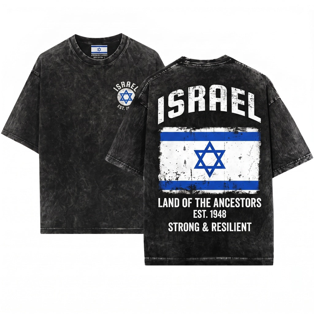 Israel Flag Patriotic Jewish National Friend Gift Unisex Wash T-Shirt
