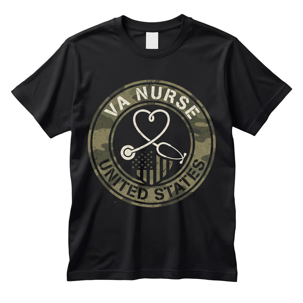 VA Nurse Camouflage American Flag Patriotic Proud USA Military Medical Staff 4th of July Holiday Gift Unisex TShirt