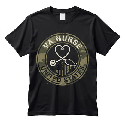 VA Nurse Camouflage American Flag Patriotic Proud USA Military Medical Staff 4th of July Holiday Gift Unisex TShirt