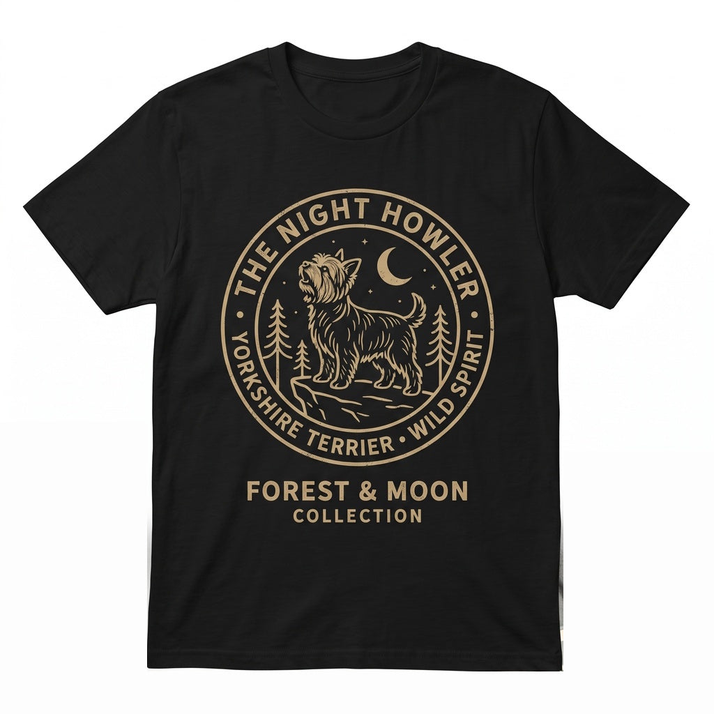 Yorkie Howling to The Moon Vintage 90s Retro Animal Graphic Mom Gift Full Moon Silly Dog Unisex TShirt