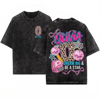 Custom Name Leopard Initial Back To School Girl Coquette Bow Pencil Backpack Student Gift Unisex Wash T-Shirt