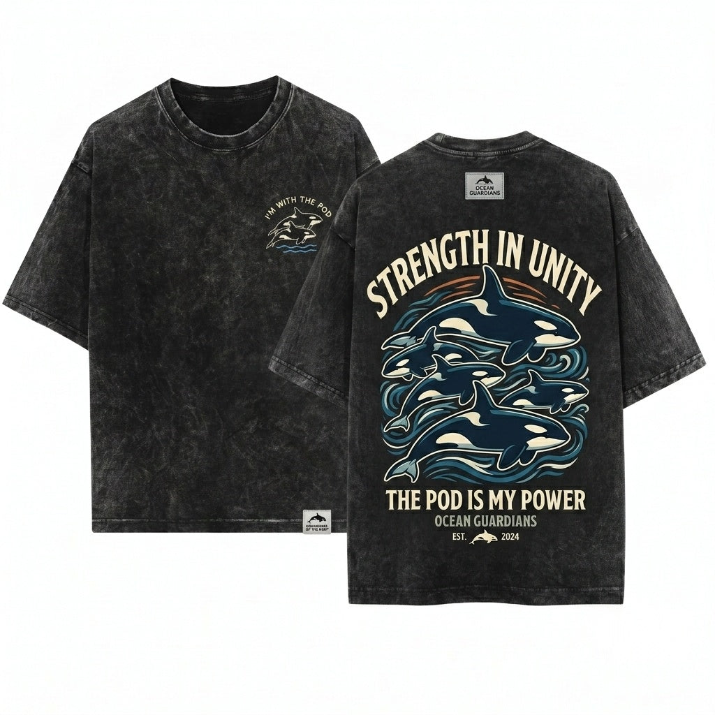 Im With The Pod Embroidered Orca Whale PNW Ocean Lover Seattle Washington Puget Sound 1717 Unisex Wash T-Shirt