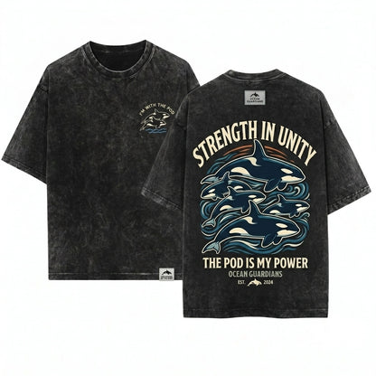 Im With The Pod Embroidered Orca Whale PNW Ocean Lover Seattle Washington Puget Sound 1717 Unisex Wash T-Shirt