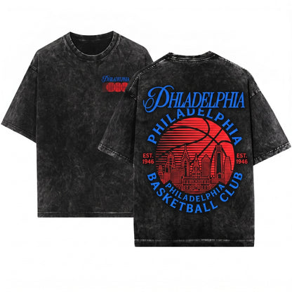 Vintage Retro 90s Philadelphia Basketball Graphic Unisex Wash T-Shirt
