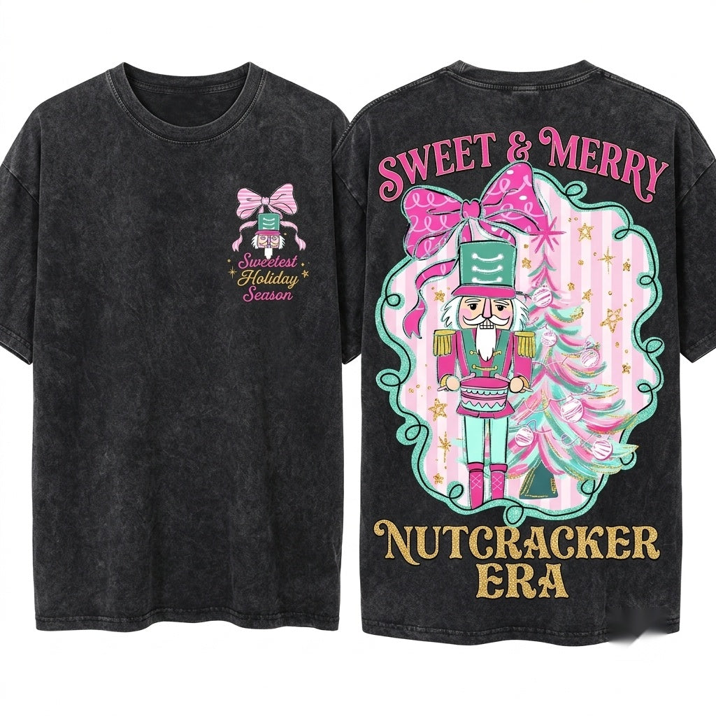 Glitter Pink Nutcracker Christmas Tree Yall Are Nuts Colorful Brushstroke Blue Graphic Unisex Wash T-Shirt