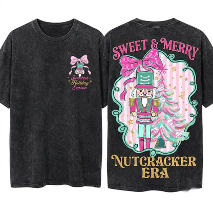 Glitter Pink Nutcracker Christmas Tree Yall Are Nuts Colorful Brushstroke Blue Graphic Unisex Wash T-Shirt