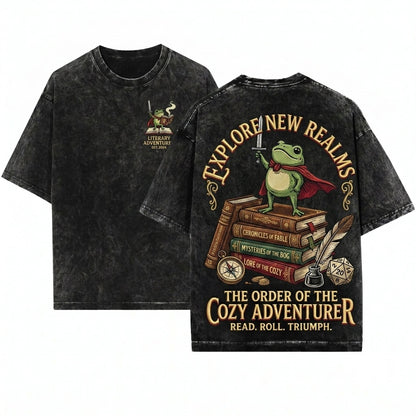 Huzzah Frog with Sword Embroidered Medieval 1717 Funny DnD Renaissance Faire Gift Unisex Wash T-Shirt