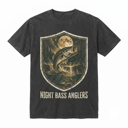 Vintage Bass Fishing 90s Moonlit Lake Graphic Fisherman Gift Outdoor Adventure Apparel Unisex TShirt