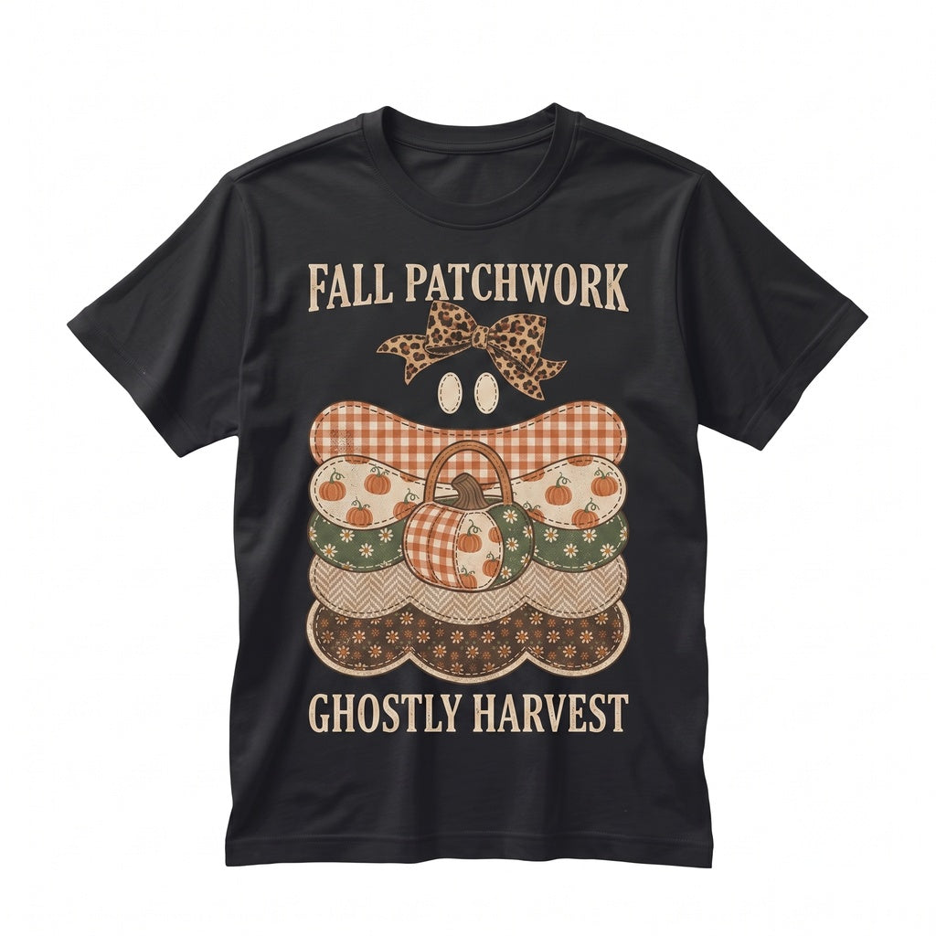 Vintage Halloween Ghost Patchwork Leopard Bow Casual Fall Sweater Costume Unisex TShirt