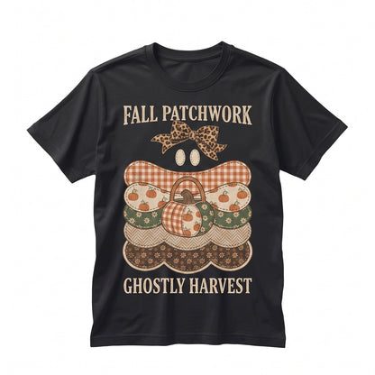 Vintage Halloween Ghost Patchwork Leopard Bow Casual Fall Sweater Costume Unisex TShirt
