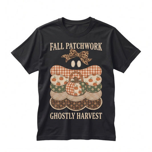 Vintage Halloween Ghost Patchwork Leopard Bow Casual Fall Sweater Costume Unisex TShirt