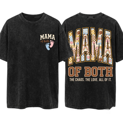Checkered Varsity Letter Boho Cute Mama Of Both New Mom Mothers Day Gift Unisex Wash T-Shirt