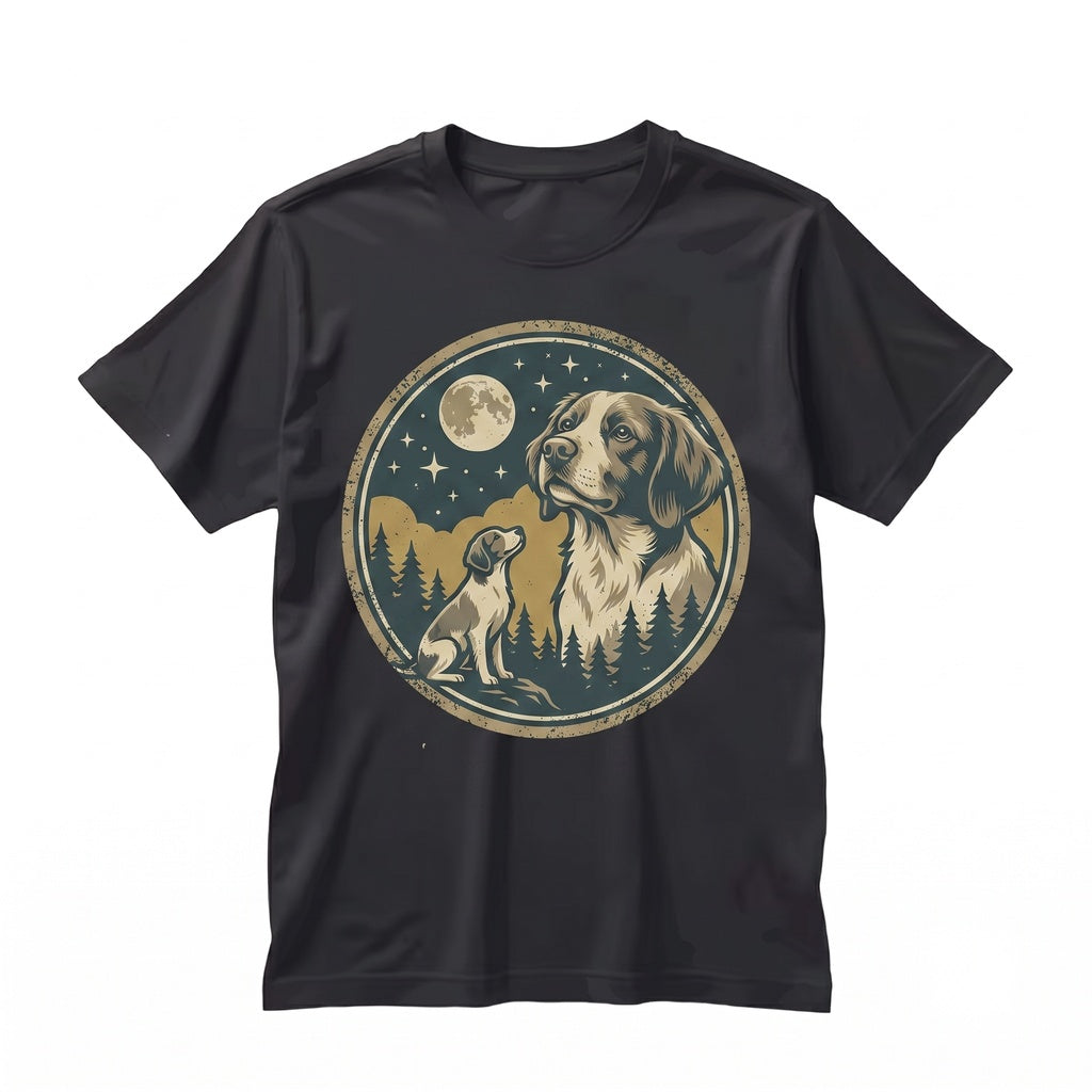 Vintage Brittany Spaniel Howling at Full Moon Graphic Top, Retro 90s Wildlife Pet Mom Apparel Gift, Unisex TShirt