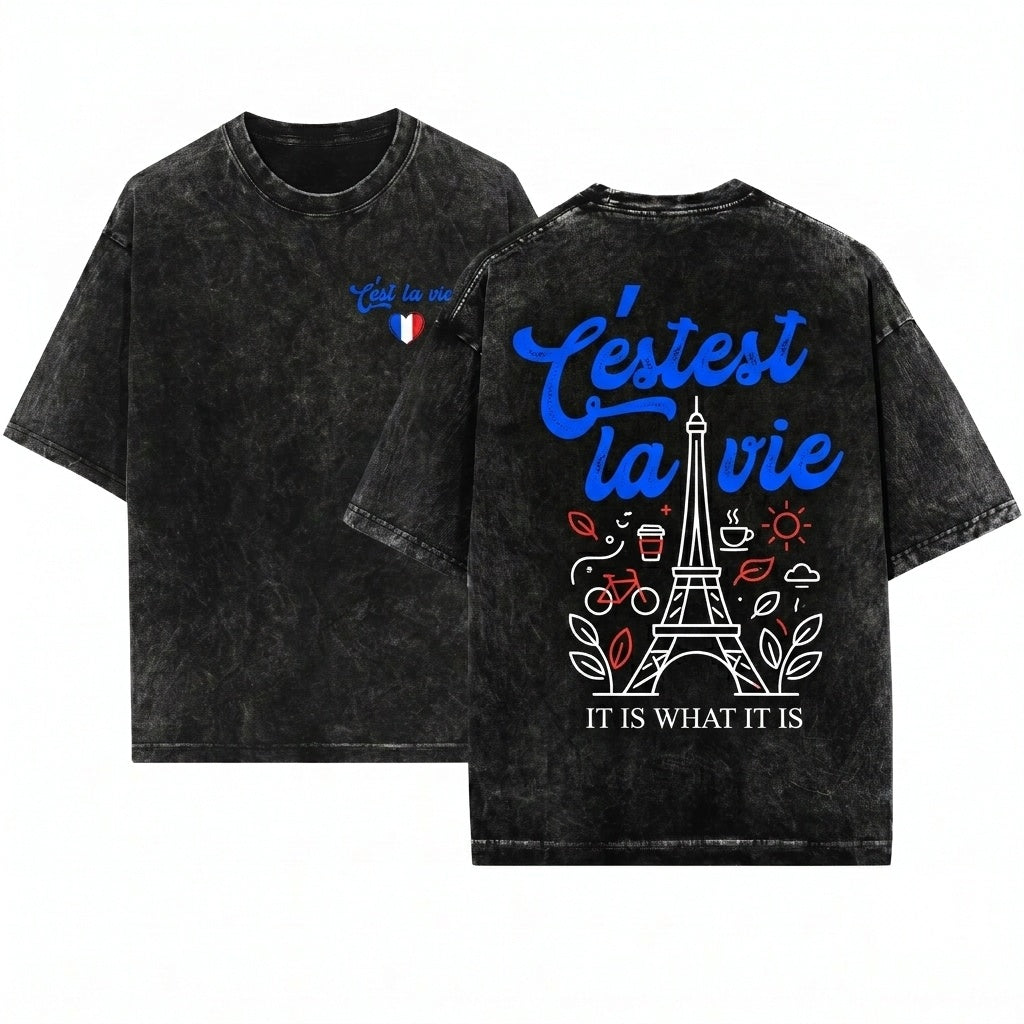 Cest la Vie Parisian Graphic Cotton Unisex Wash T-Shirt