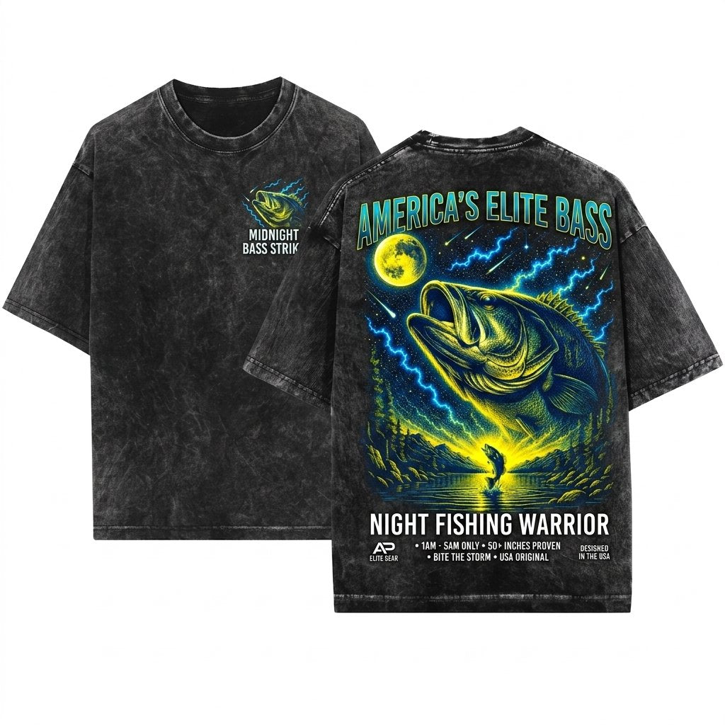 Bass Fish Howling Moon Vintage Apparel Men Retro Angler Gift 90s Animal Graphic Unisex Wash T-Shirt