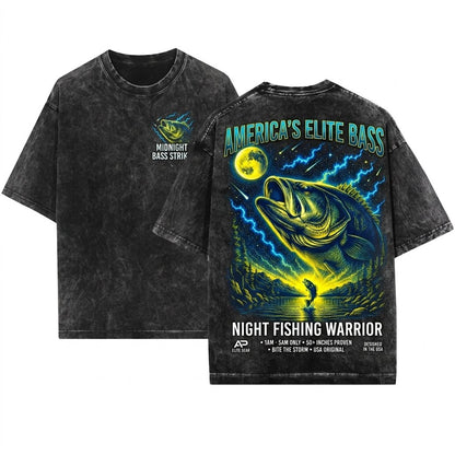 Bass Fish Howling Moon Vintage Apparel Men Retro Angler Gift 90s Animal Graphic Unisex Wash T-Shirt