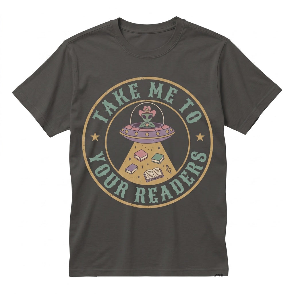 Cute Alien Reading Teacher Graphic Book Lover Classroom Whimsical School Library Style Gift Apparel Unisex TShirt