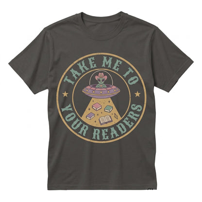 Cute Alien Reading Teacher Graphic Book Lover Classroom Whimsical School Library Style Gift Apparel Unisex TShirt