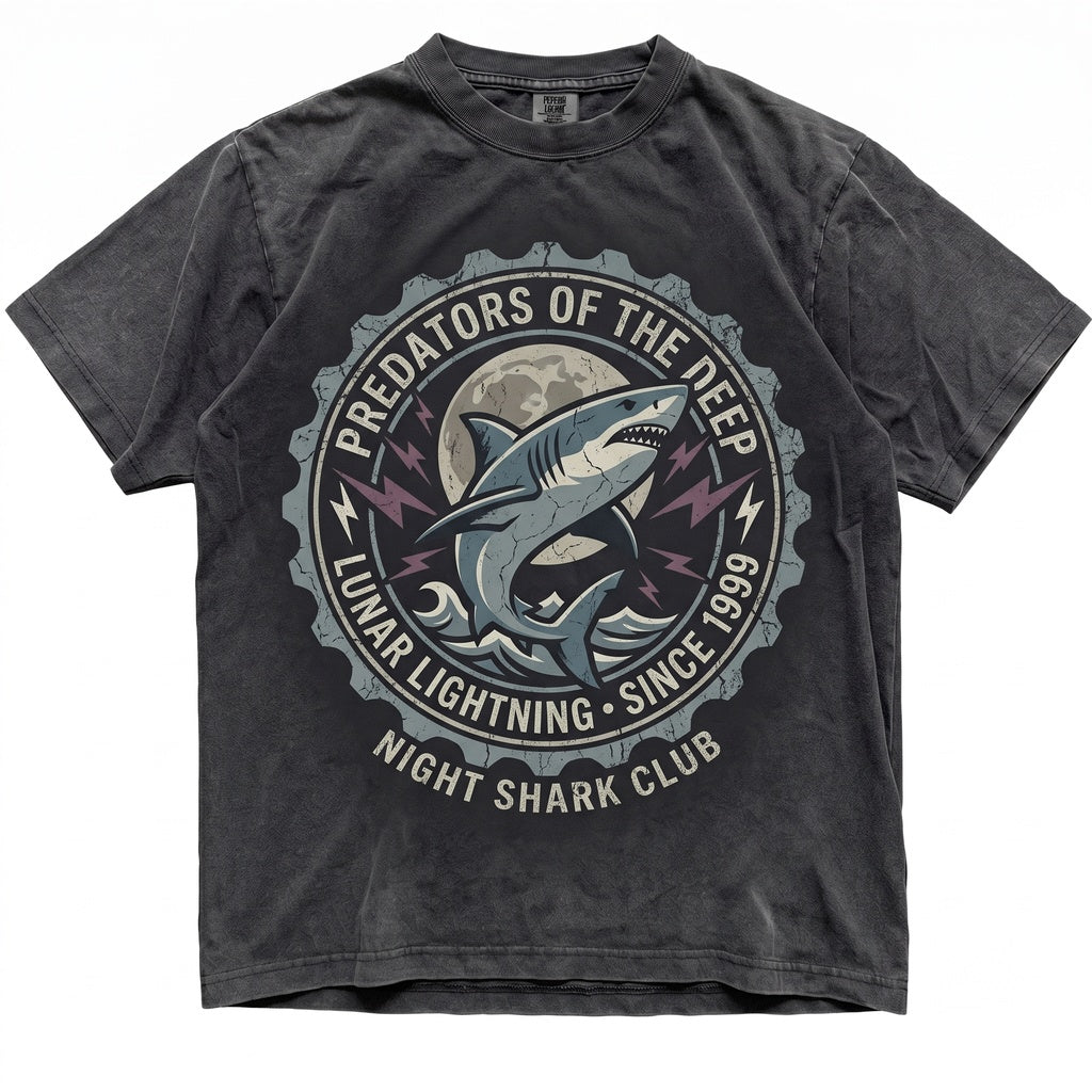 Gothic Great White Mako Shark Moon Lightning Graphic Ocean Dark Sea Lover Gift for Men Women Unisex TShirt
