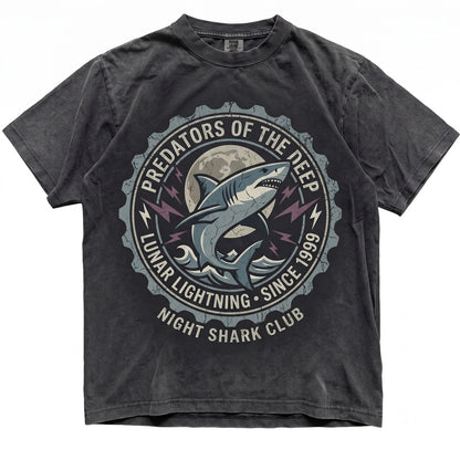 Gothic Great White Mako Shark Moon Lightning Graphic Ocean Dark Sea Lover Gift for Men Women Unisex TShirt