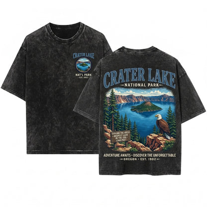 Vintage Crater Lake Oregon National Park Mountain Scenic Nature Travel Gift Unisex Wash T-Shirt