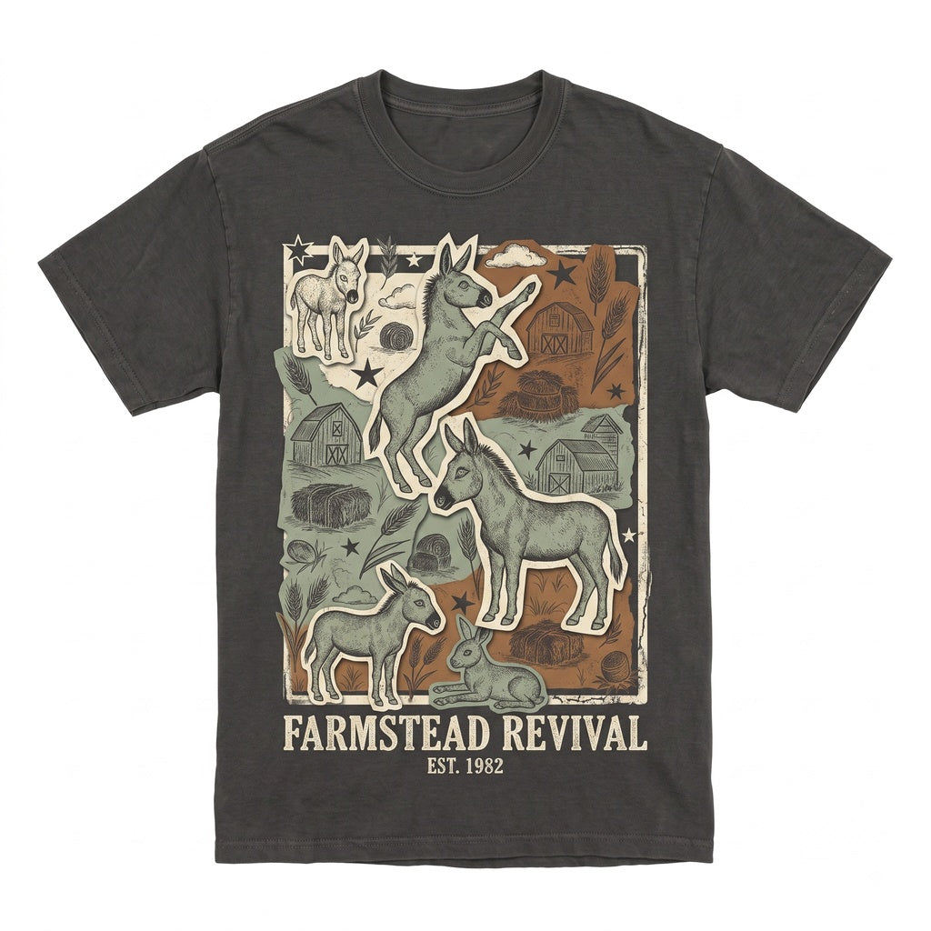 Donkey Farm Animal Graphic Barn Hay Field Country Western Ranch Life Gift Support Local Farmers Unisex TShirt