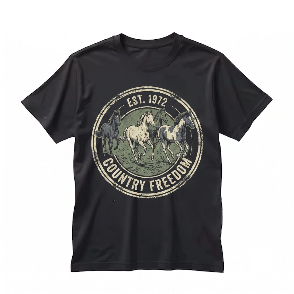 Vintage Running Horses Graphic Farm Countryside Animal Rustic Western Nature Style Equestrian Gift Unisex TShirt