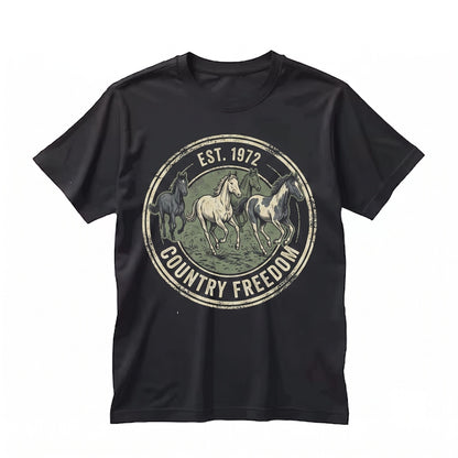 Vintage Running Horses Graphic Farm Countryside Animal Rustic Western Nature Style Equestrian Gift Unisex TShirt