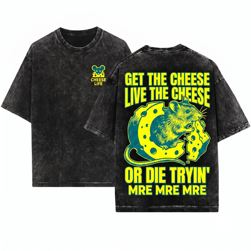 I Live By The Cheese Rat Japanese Aesthetic Graphic Unisex Wash T-Shirt