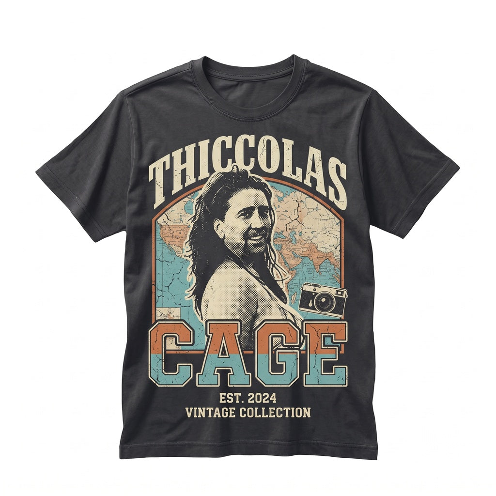 Thiccolas Cage Retro Graphic Mens Womens Novelty Humor Cotton Unisex TShirt