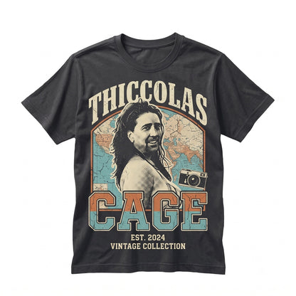 Thiccolas Cage Retro Graphic Mens Womens Novelty Humor Cotton Unisex TShirt