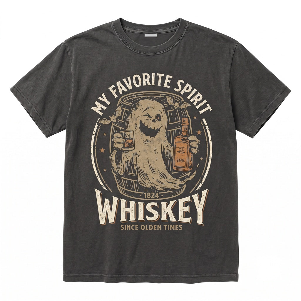 Funny Halloween Ghost Drinking Whiskey Graphic Apparel Spooky Season Alcohol Liquor Party Vintage Autumn Holiday Unisex TShirt