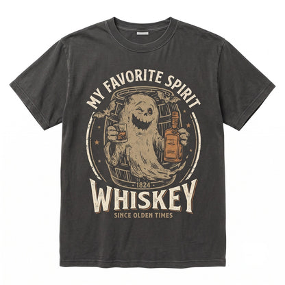 Funny Halloween Ghost Drinking Whiskey Graphic Apparel Spooky Season Alcohol Liquor Party Vintage Autumn Holiday Unisex TShirt