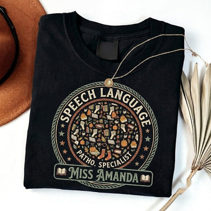 Cozy Autumn Retro Speech Language Pathologist SLP Pumpkin Gift Unisex TShirt