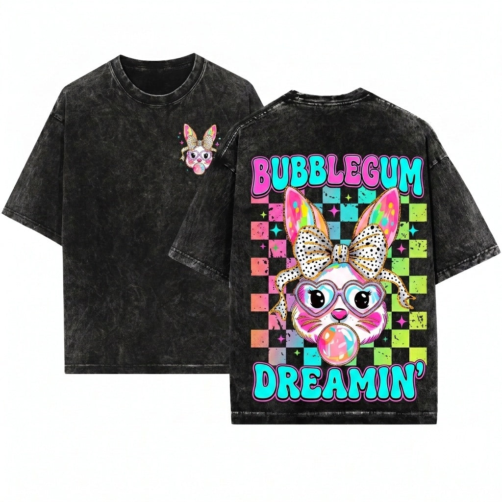 Easter Bunny Coquette Brushstroke Happy Womens Graphic Tee Unisex Wash T-Shirt